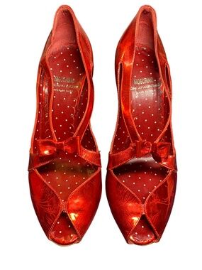 Vintage Moschino Cheap and Chic Metallic Red Bow Peep Toe Heels Box 37 7